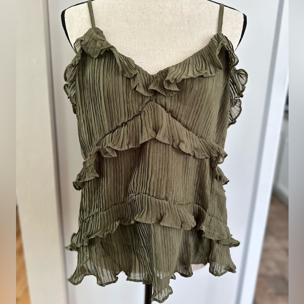 Sage The Label Anthropologie Womens Green Poets Ruffled Trim Tank Top - Picture 3 of 8